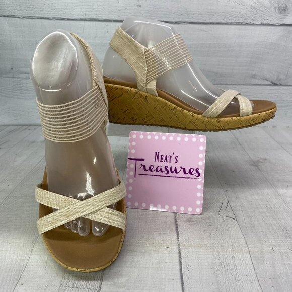 Skechers BEVERLEE Natural Cali Luxe Foam Cork Wedge Heel Platform Sandals Size 9 - Picture 1 of 16